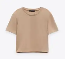 Tan Cropped T Shirt