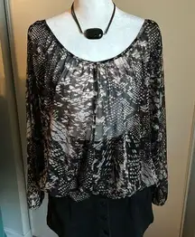 i Jeans By Buffalo Women’s Sheer Mesh Python Print Open Back Peasant Blouse