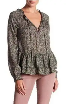 2/$30 William Rast Aimme Memphis Floral Long Sleeve Blouse Top Medium