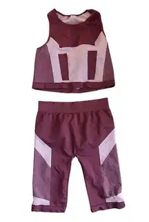 Kimberly C Active Set Cropped Tank Top Biker Shirts Maroon Size M/L Matching Set