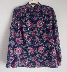 Vintage Levi Strauss Long Sleeve Floral Collared Button Down Blouse Size 10