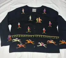 Michael Simon Lite Horse Racing Derby Cotton Jersey Cardigan Black Women’s L/XL