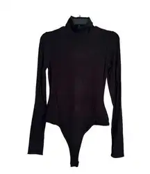 We Wore What Turtleneck Long Sleeve Bodysuit Ribbed Black Size L