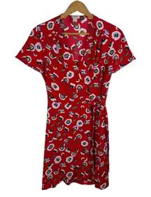 J Crew Floral Wrap Dress Sz 0 Red Summer‎ Lightweight Office Casual Bloomcore