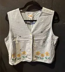 Talbots Light Blue Flowes and Bees V-Neck Vest Size Large