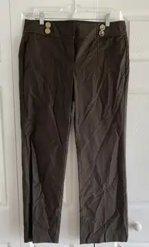 Ann Taylor Womens 10 Brown Wide Leg Stretch Pants Gold Button‎ Sailor Waist