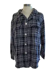 blouse button down woven look fringed Pearl/rhinestone size medium