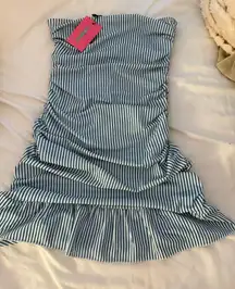 Blue Striped Edikted Strapless Dress
