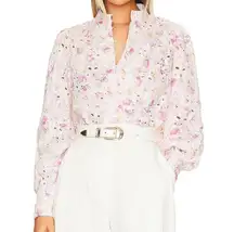 Bardot Hendry Floral Top Button Front Shirt Cottagecore White Pink Size XS 2