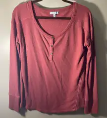 Ocean coast waffle knit thermal button up top medium rust red color