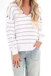 Stitch + Feather Spot on Polo Pullover Sweater Size S/M slouchy Boho