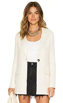 Free People Womens Sweater Sz Medium Sarah Blazer Minimalist Preppy Neutral