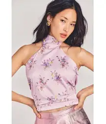 Loveshackfancy BOCA HANDKERCHIEF TOP pink floral satin silk