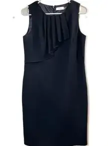 Calvin‎ Klein Black Pleated Bib Sleeveless Shift Dress Size 4