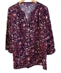 Gloria Vanderbilt Batik‎ Stamp Peasant Shirt Bell Sleeve Nova Blouse Size XL​​