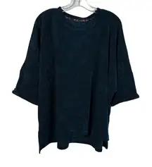 Umgee Dark Teal Blue Knit Short Sleeve Oversized Sweater Top Medium M Casual