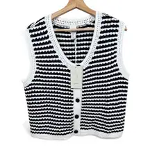 Joie Navy and White Striped Button Knit Vest Top Sleeveless Size L