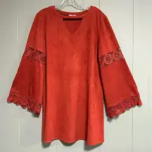 JODIFL Faux Suede Rust Color Mini Dress Lace Insets Keyhole Neckline Size Medium