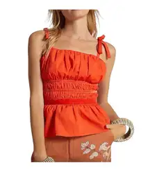Maeve Anthropologie Orange Shirred Ruched Ruffle Tie Tank Top Size Medium