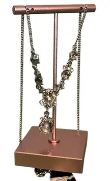 Givenchy Silver-Tone Multi Crystal Pendant Adjustable Y-Neck Necklace Women