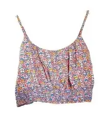 Le Lis floral crop top thin strap smocked back lined size Large EUC