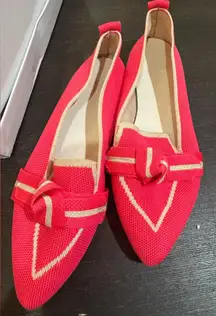 Pink Knitted Loafers with Bow Detail