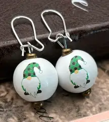 Holiday Gnome Earrings – Green Plaid Christmas Dangle – Stainless Steel Hooks