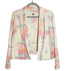 Old Navy Pastel Floral Open Front Blazer Linen Blend Women's Large