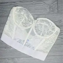 Vintage goddess sheer lace off white floral lace Lingerie bra bustier structured