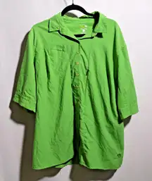Mountain Hardwear Womens 4X‎ Green Short Sleeve Button Up Active Top Vented Hike