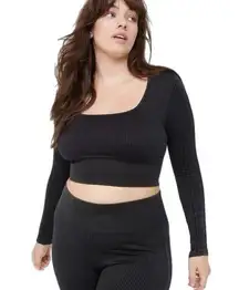 NWT $56 Aerie Offline Crop Athletic Top Long Sleeve Cable Knit Compression Sz L