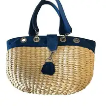 Amanda Smith Suede & Straw Hand Bag Women's OS Navy Summer Beach Boho