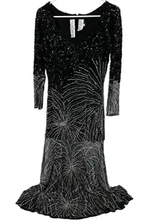 Vintage Naeem Khan Riazee Lillie Rubin Gown Maxi Dress Beaded Sequin Black 8