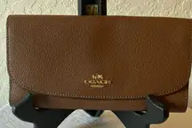 Coach: Brown Slim Envelope Leather Wallet- Gold Tone- Wear