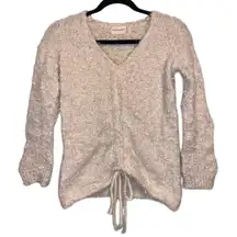 Dreamers Ruched Tie Front Soft Cream Sweater