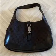 Gucci  GG Motif Hobo Black Canvas & Leather Bag