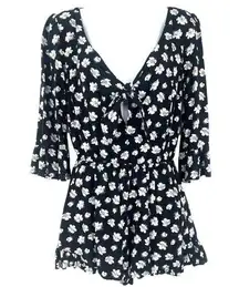 Abercrombi & Fitch Boho Floral Romper Sz S Indie Cottagecore Romantic Ruffle Tie