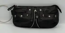 Black Leather Wristlet Clutch Skulls Zipper Moto Biker Studded Goth Edgy‎