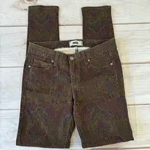 Paige  Verdugo Ultra Skinny Paisley Fleur de Lis Print 5 Pocket Low Rise Jeans