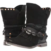 Anthropologie Musse & Cloud Anaeh Black Suede Booties Western Boho 38 (7 US)