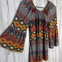 MOA OFF THE SHOULDER BOHEMIAN PATTERNED TUNIC SIZE SMALL