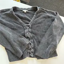 American Eagle Outfitters Gray Knit Cardigan with Bow Accents