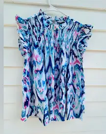 Crown & Ivy Blue and Purple Ruffled Blouse