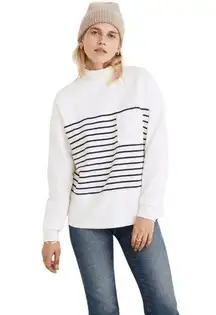 Madewell (Re)sourced Cotton Mockneck Pocket Nautical Stripe Sweatshirt Size XS