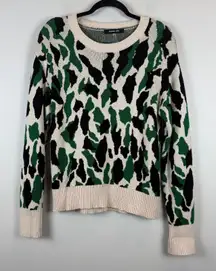 Sugar‎ Lips Sweater Women's Medium Ivory Green Animal Print Long Sleeve Eclectic