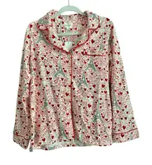 BedHead Women's Long Sleeve Button Down Pajama Top Heart Eiffel Notch Size M NEW
