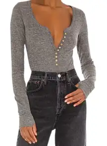 Free People Dylan Thermal Waffle Knit Henley Jumpsuit – Gray – Size XL – NWOT