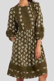 EUC Boden Eyelet Lace Panel Dress Basil Bouquet Size 10