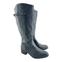 Rampage (11) Idaho Black Chunky Block Heel Zip Up Buckle Riding Boots