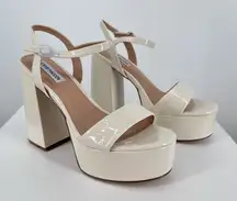 Steve Madden Jolie Platform Ankle Strap Heeled Sandals in Bone Patent size 10